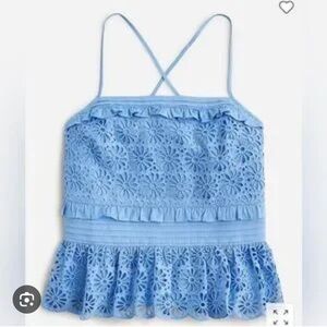 J.Crew NWT cross back smocked waist eyelet peplum tank top blue floral